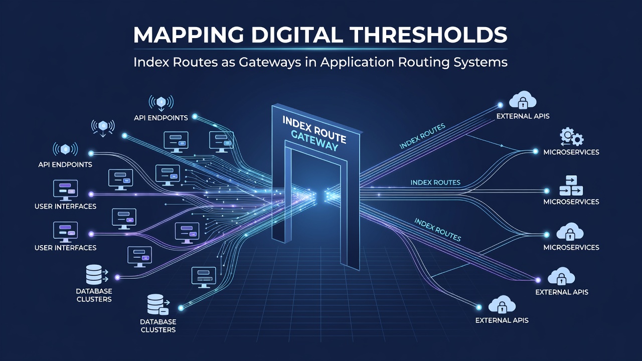 Flowchart depicting index routes managing navigation thresholds within layered application routing systems
